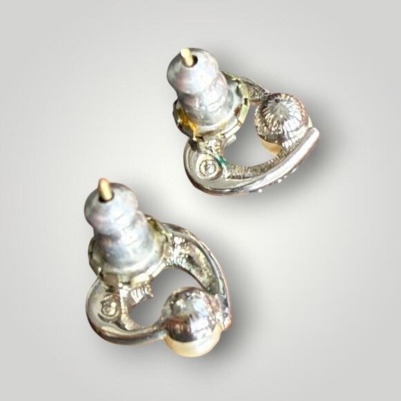 Vintage Swarovski Heart Earrings Crystal Pearl Rhinestone 14K Gold Posts - Picture 6 of 6